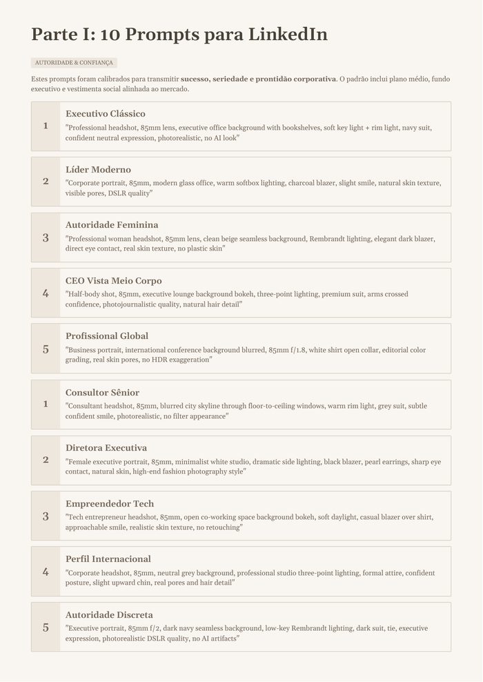 Página do guia com os dez prompts da parte de LinkedIn